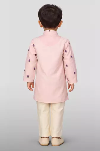 Baby boys pink pure cotton embroidered kurta pyjama set