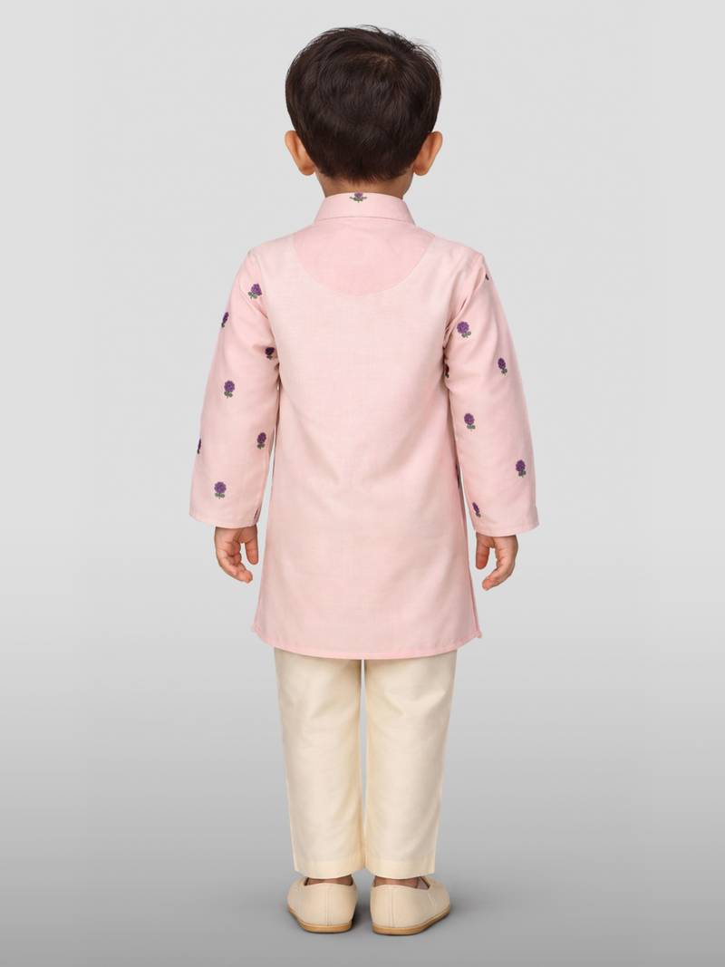 Baby boys pink pure cotton embroidered kurta pyjama set