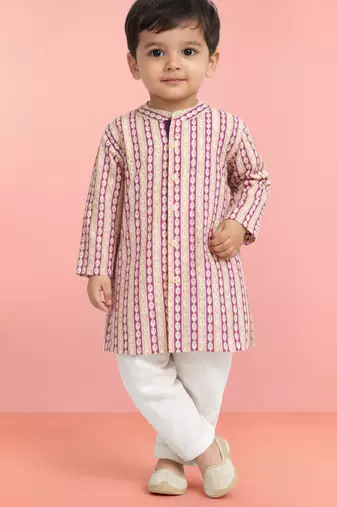 Baby boys onion pink pure cotton printed kurta pyjama set