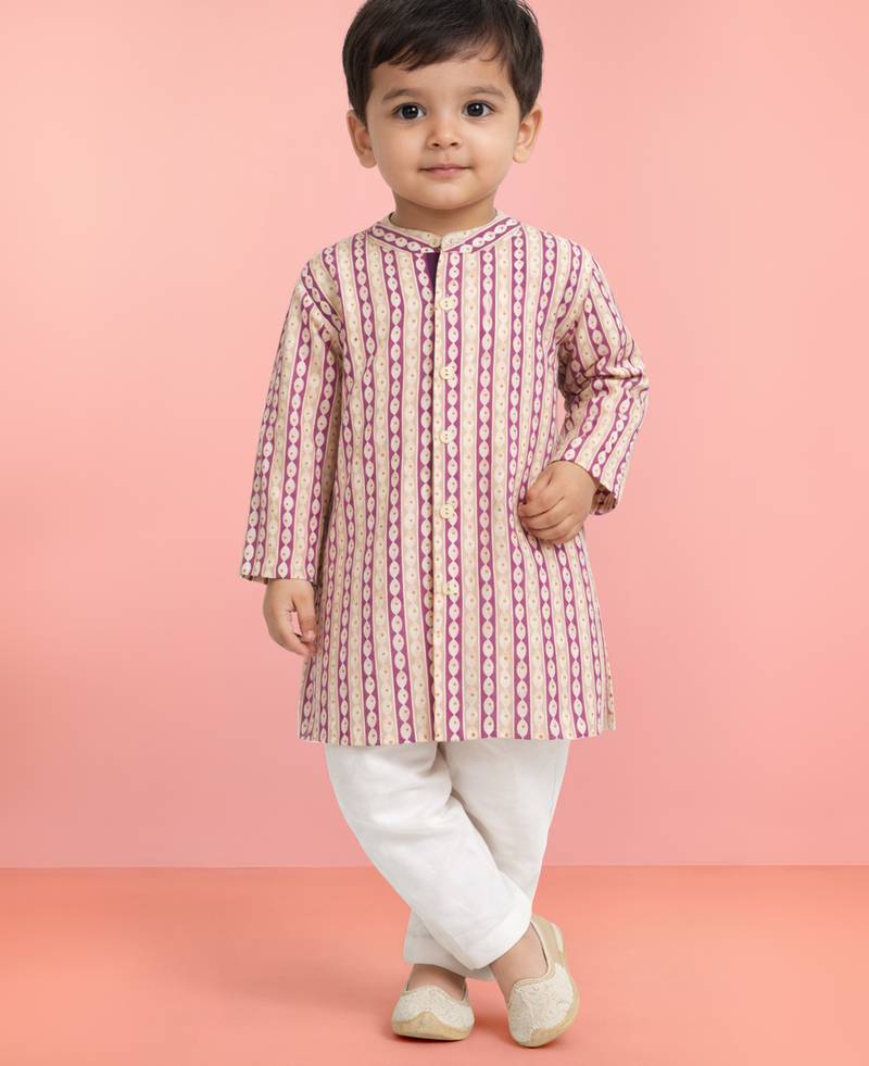 Baby boys onion pink pure cotton printed kurta pyjama set