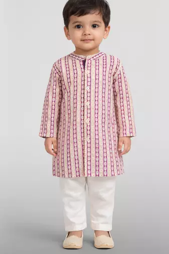 Baby boys onion pink pure cotton printed kurta pyjama set