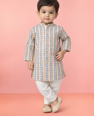 Baby boys aqua pure cotton printed kurta pyjama set 1
