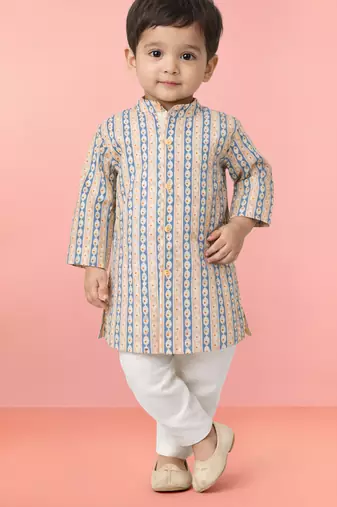 Baby boys aqua pure cotton printed kurta pyjama set