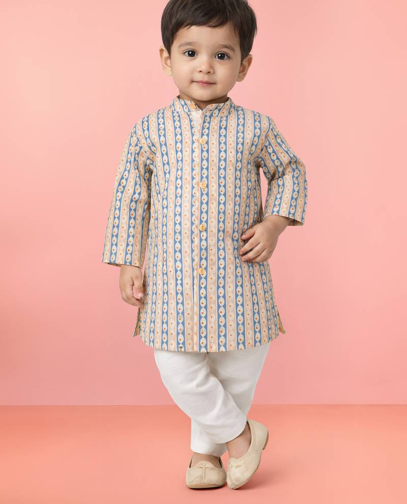 Baby boys aqua pure cotton printed kurta pyjama set
