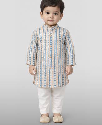 Baby boys aqua pure cotton printed kurta pyjama set 3
