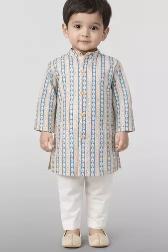 Baby boys aqua pure cotton printed kurta pyjama set