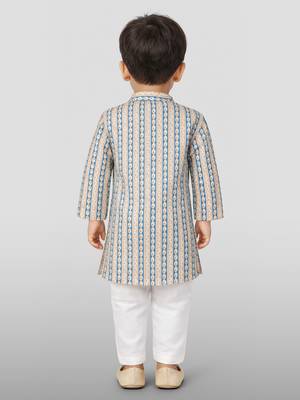 Baby boys aqua pure cotton printed kurta pyjama set 4