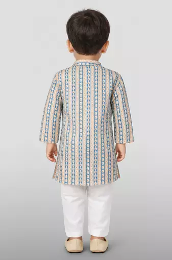Baby boys aqua pure cotton printed kurta pyjama set