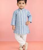 Baby boys blue pure cotton printed kurta pyjama set