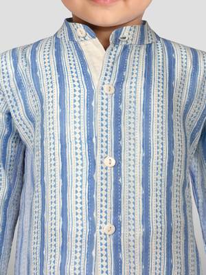 Baby boys blue pure cotton printed kurta pyjama set 2