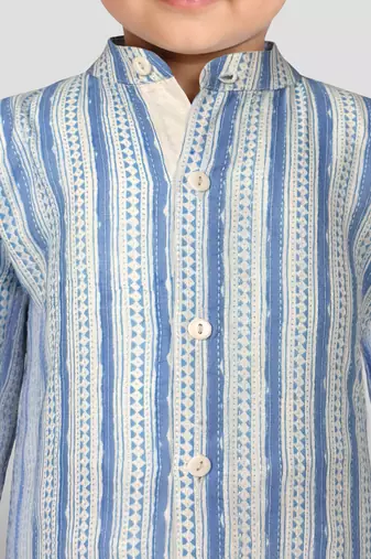 Baby boys blue pure cotton printed kurta pyjama set