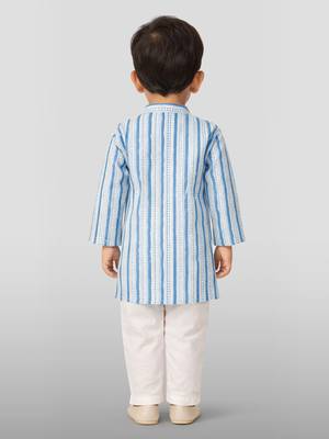 Baby boys blue pure cotton printed kurta pyjama set 4