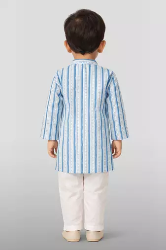 Baby boys blue pure cotton printed kurta pyjama set