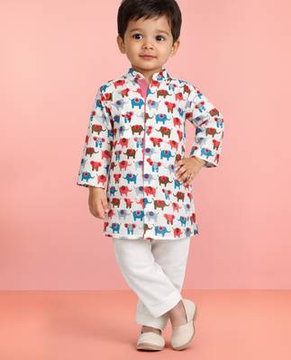 Baby boys multicolour pure cotton animal print kurta pyjama set 1