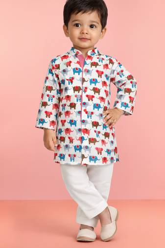 Baby boys multicolour pure cotton animal print kurta pyjama set