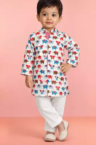 Baby boys multicolour pure cotton animal print kurta pyjama set