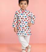 Baby boys multicolour pure cotton animal print kurta pyjama set