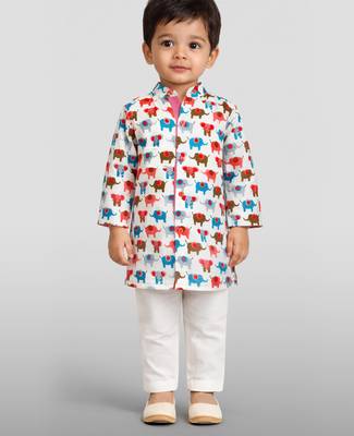 Baby boys multicolour pure cotton animal print kurta pyjama set 3