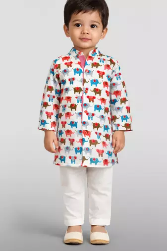 Baby boys multicolour pure cotton animal print kurta pyjama set