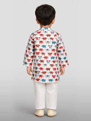 Baby boys multicolour pure cotton animal print kurta pyjama set 4