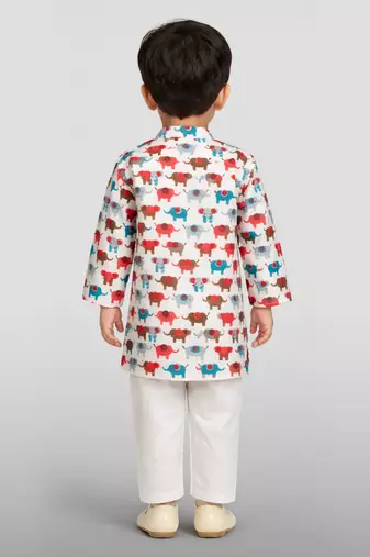 Baby boys multicolour pure cotton animal print kurta pyjama set