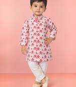Baby boys pink pure cotton animal print kurta pyjama set