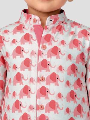 Baby boys pink pure cotton animal print kurta pyjama set 2
