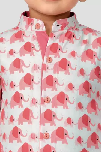 Baby boys pink pure cotton animal print kurta pyjama set