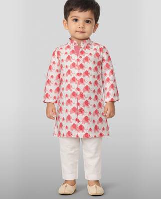 Baby boys pink pure cotton animal print kurta pyjama set 3