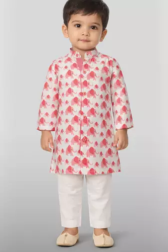 Baby boys pink pure cotton animal print kurta pyjama set
