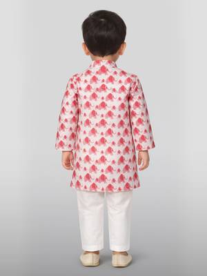 Baby boys pink pure cotton animal print kurta pyjama set 4