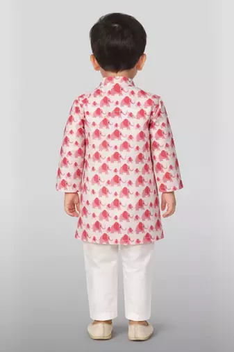 Baby boys pink pure cotton animal print kurta pyjama set