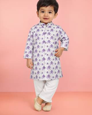 Baby boys purple pure cotton animal print kurta pyjama set 1