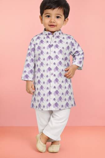 Baby boys purple pure cotton animal print kurta pyjama set