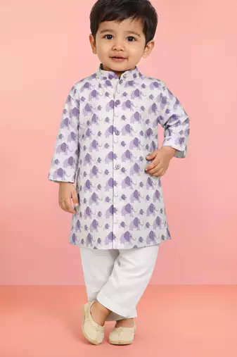 Baby boys purple pure cotton animal print kurta pyjama set