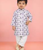 Baby boys purple pure cotton animal print kurta pyjama set