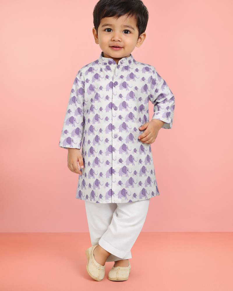 Baby boys purple pure cotton animal print kurta pyjama set