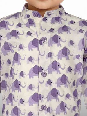 Baby boys purple pure cotton animal print kurta pyjama set 2