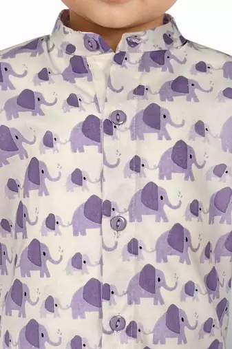 Baby boys purple pure cotton animal print kurta pyjama set