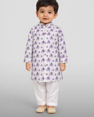 Baby boys purple pure cotton animal print kurta pyjama set 3