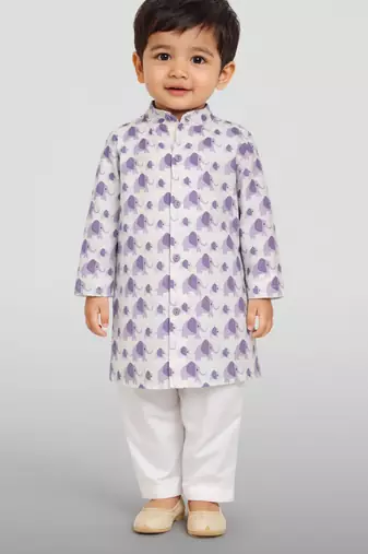 Baby boys purple pure cotton animal print kurta pyjama set