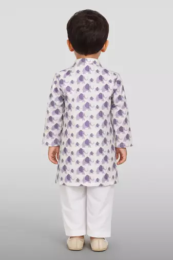Baby boys purple pure cotton animal print kurta pyjama set
