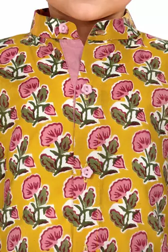baby boys yellow pure cotton floral print kurta pyjama