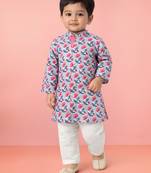 Baby boys grey pure cotton floral print kurta pyjama set