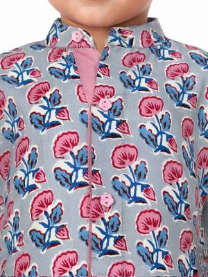 Baby boys grey pure cotton floral print kurta pyjama set 2