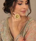 White color adjustable ring with moti & agate stone | gold plated