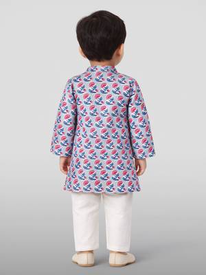 Baby boys grey pure cotton floral print kurta pyjama set 4