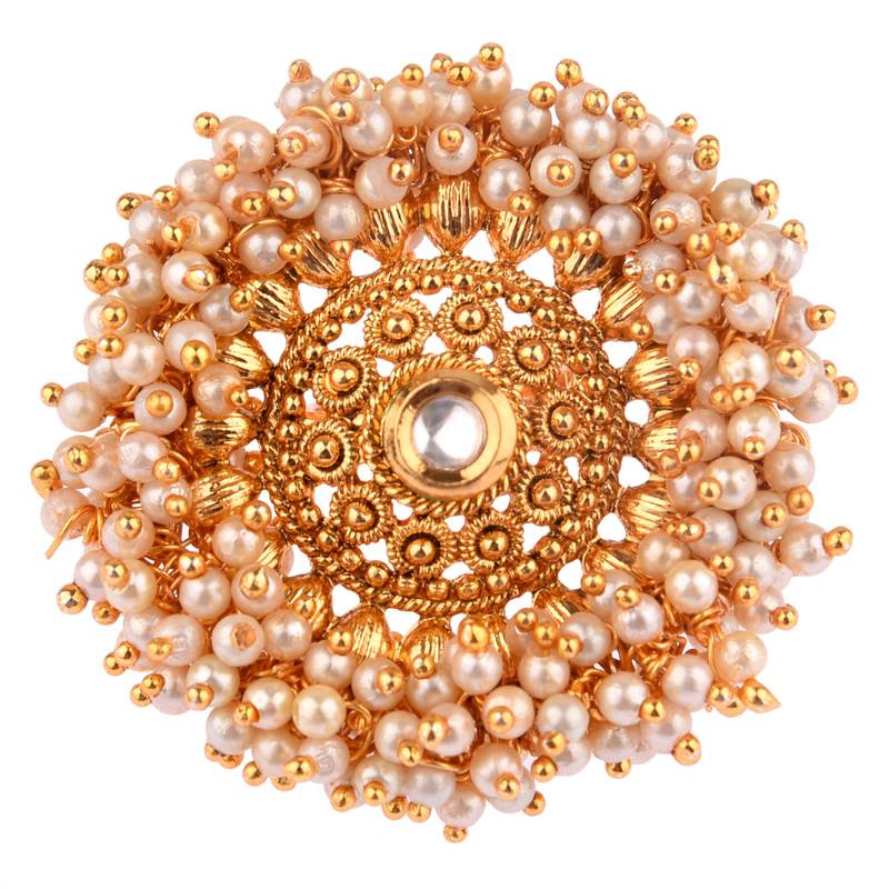 White color adjustable ring with moti & agate stone | gold plated