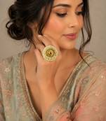 Ruby color adjustable ring with moti & agate stone | gold plated