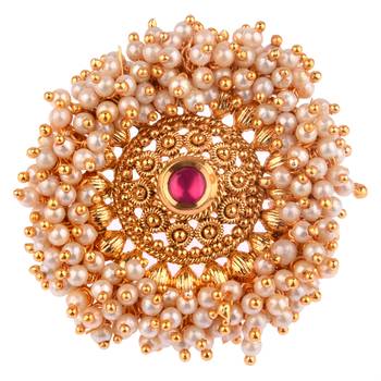 Ruby color adjustable ring with moti & agate stone | gold plated 2